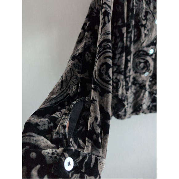 Vintage Velvet Metallic Silver Black Button down shirt women Sz XL Quiet luxury - Picture 7 of 8